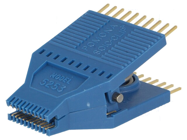 Testclips; blauw; verguld; SO20,SOIC20,SOJ20 Testclips; blauw; verguld; SO20,SOIC20,SOJ20